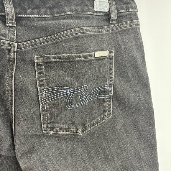 White House Black Market Women's Cropped Flare Jeans Black 10 Stretch - Picture 4 of 6